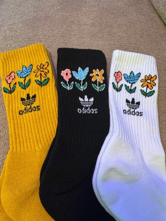adidas Floral Crew Socks - Yellow, Black, White - Picture 1 of 4
